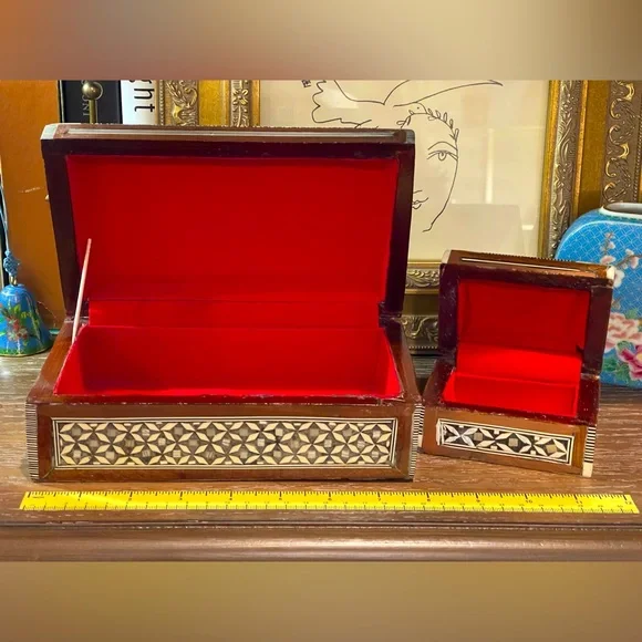 Wood trinket handcrafted boxes (set of 2) approx 7.75”x 4.75” & 3.75”x 2.75”